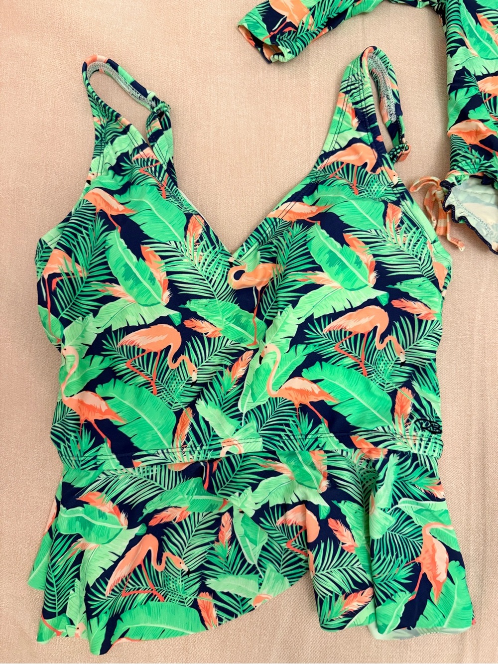 (mommy and me) Ruffle Butts Green Tropical Flamingo Swim Set - Picture 3 of 3